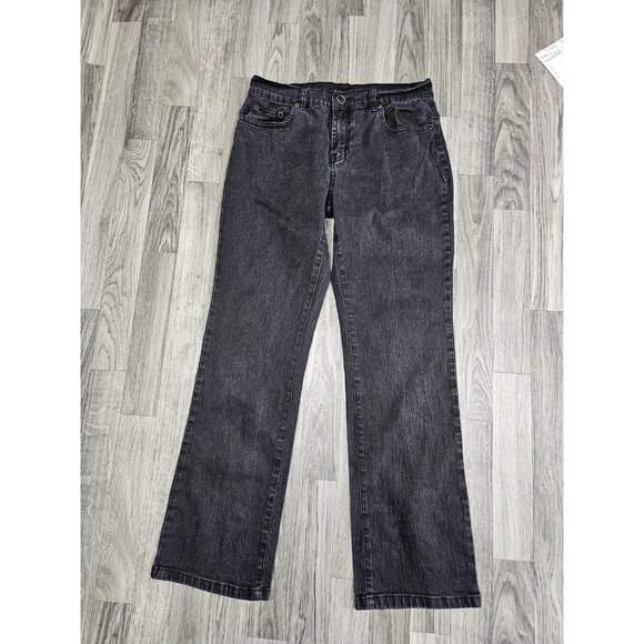 DG2 by Diane Gilman Jeans Womens 4P Petite Black Straight Leg Stretch Denim - Picture 1 of 10